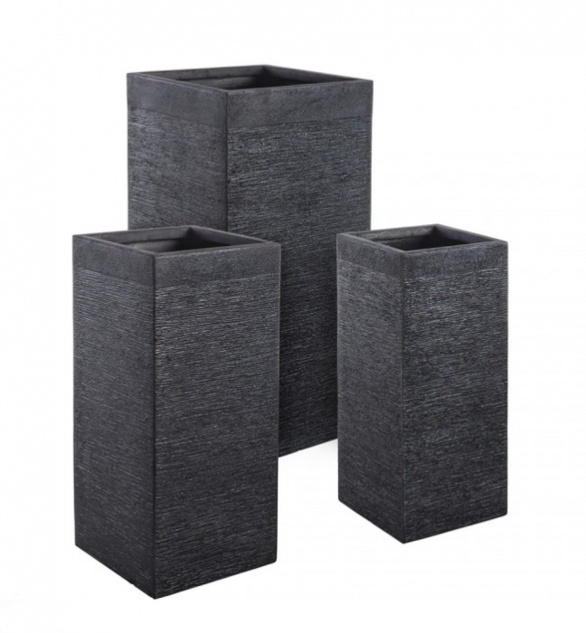 Set 3 vaze Graffiti, Fibra de sticla, Negru, 26/33/40x26/33/40x60/70/77 cm [2]