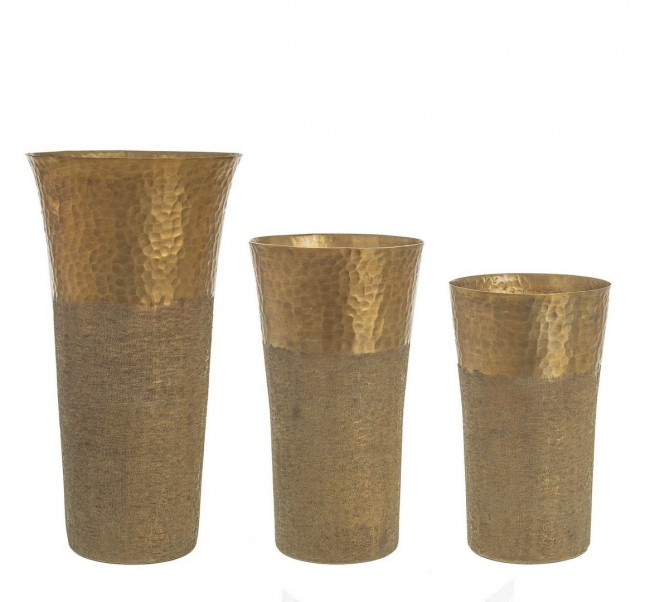 Set 3 vaze HAMMEL, aluminiu, auriu, 14 15 16.5cm;24 28 34cm
