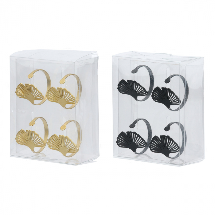 Set 4 buc, Inel Servet, Ginkgo, Ginkgo, Metal, negru, auriu, PU 6, 2 buc. asortate, L. 4 cm, D. 4 cm [5]