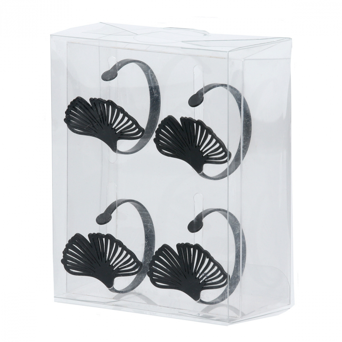Set 4 buc, Inel Servet, Ginkgo, Ginkgo, Metal, negru, auriu, PU 6, 2 buc. asortate, L. 4 cm, D. 4 cm [2]