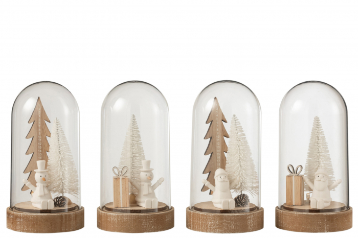Set 4 decoratiuni Bell Jar Christmas, Lemn, Alb, 11x11x20 cm
