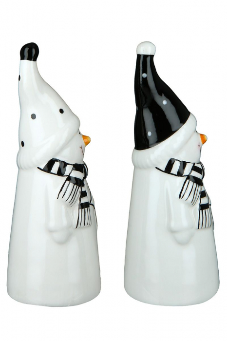 Set 2 decoratiuni Snowman Pelle, Ceramica, Alb/Negru, 5x5x13 cm [2]