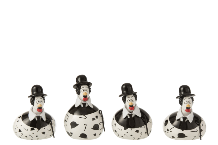Set 4 figurine Chicken Chaplin, Ceramica, Negru, 7x7x11 cm [1]