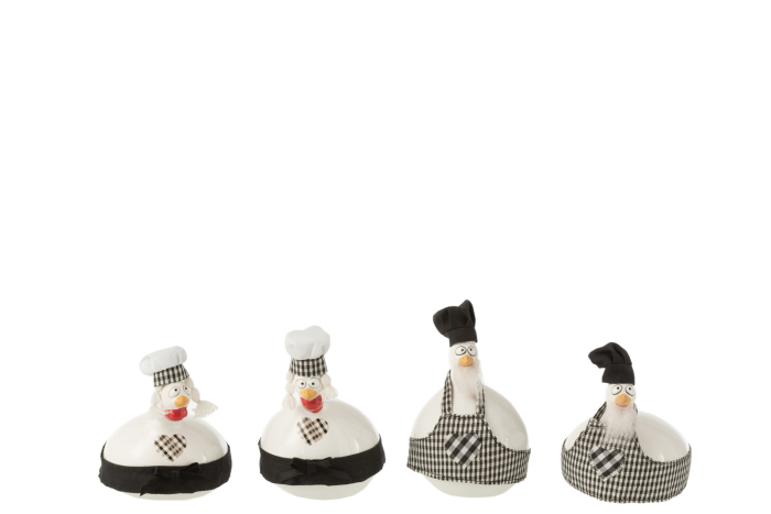 Set 4 figurine Chicken Chef, Ceramica, Alb/Negru, 7x7x12 cm [1]