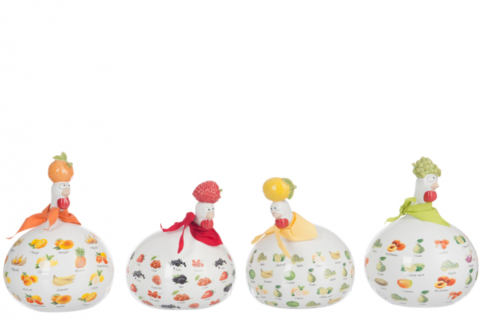 Set 4 figurine Chicken Fruit, Ceramica, Multicolor, 16x16x21 cm
