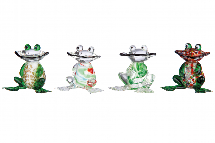 Set 4 figurine Frog Jogy, sticla, multicolor, 4.5x4.5x4 cm