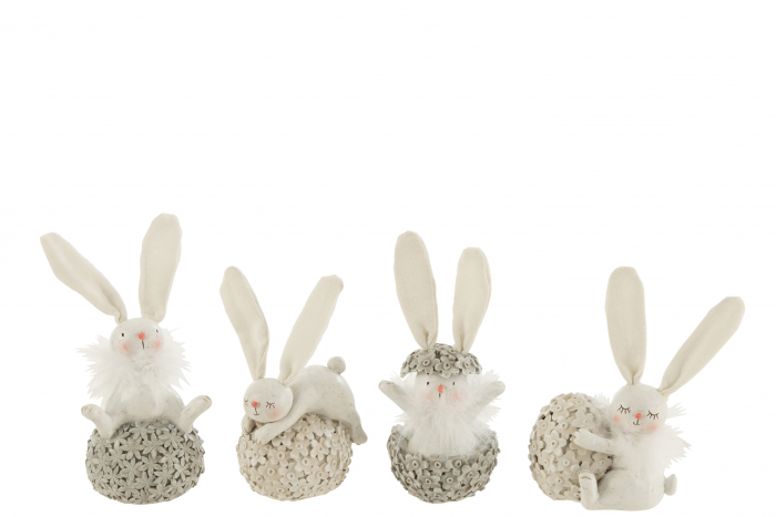 Set 4 figurine Rabbit With Egg , Rasina, Alb Gri, 8.5x7x12 cm