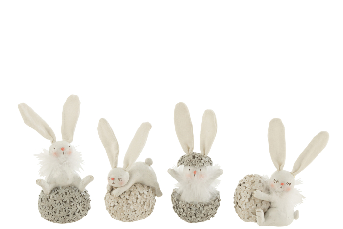 Set 4 figurine Rabbit With Egg , Rasina, Alb/Gri, 8.5x7x12 cm [1]