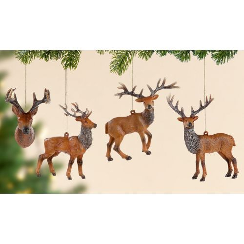 Set 4 ghirlande Deer Becco, Sintetic, Maro, 3x10x14 cm