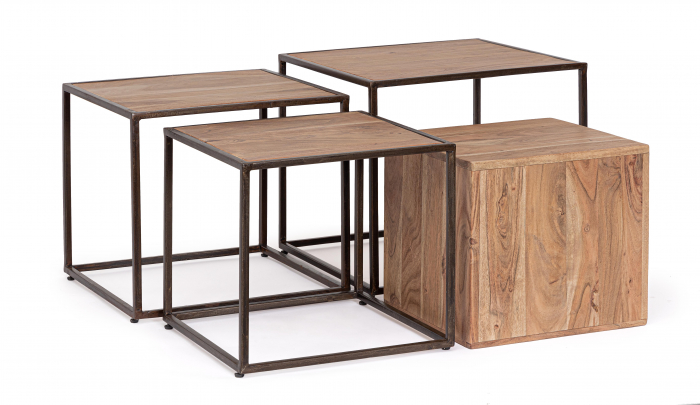 Set 4 masute Janak, Otel/Lemn, Maro, 38x38x36 cm [2]