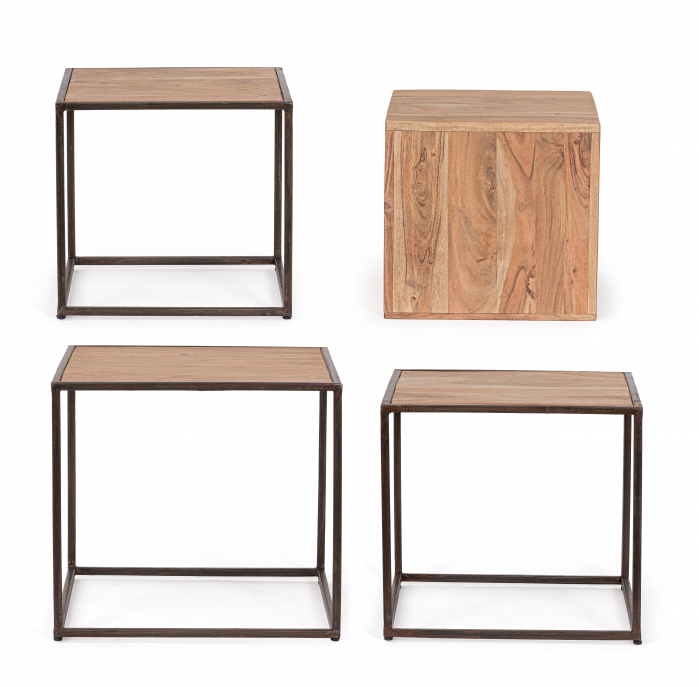 Set 4 masute Janak, Otel/Lemn, Maro, 38x38x36 cm [4]