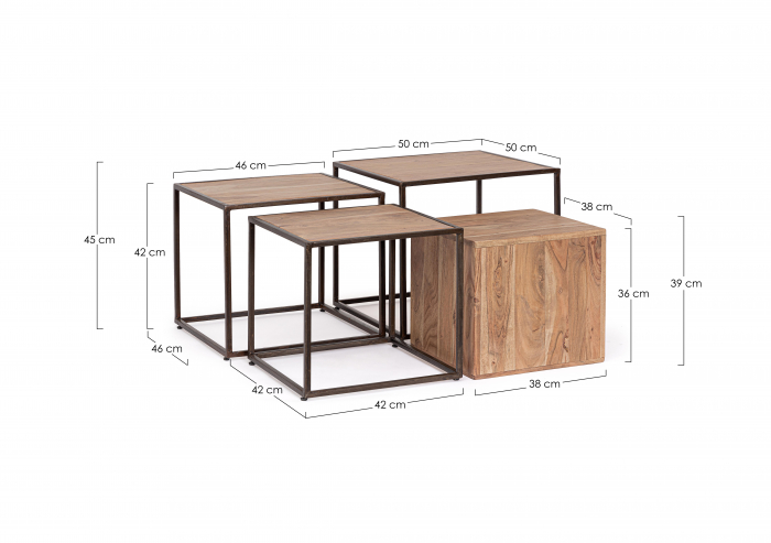 Set 4 masute Janak, Otel/Lemn, Maro, 38x38x36 cm [3]