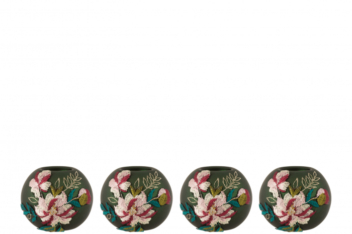 Set 4 suporturi pentru lumanari Jolipa, Sticla, Verde, 10x10x9 cm