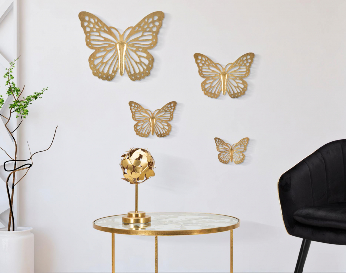 Set 4 decoratiuni Butterfly, Fier, Auriu, 29 19 16 12x35 25 20.5 16x2 2 2 2 cm