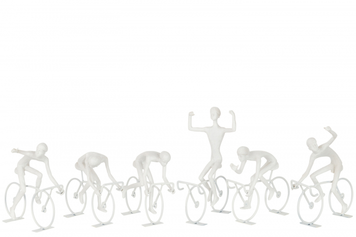 Set 6 figurine Cyclists, Rasina, Alb, 21×12.5×27.5 cm 21x12.5x27.5