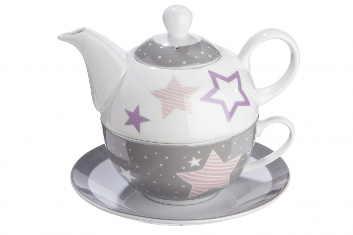 Set ceasca cu farfurie si ceainic Starry sky, portelan, multicolor, 15x16 cm [2]