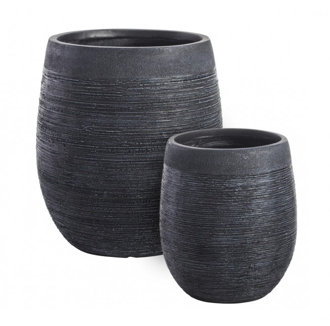Set de 2 ghivece Graffiti, Fibra de sticla, Negru, 34.5/46.5x39/51.5 cm [2]