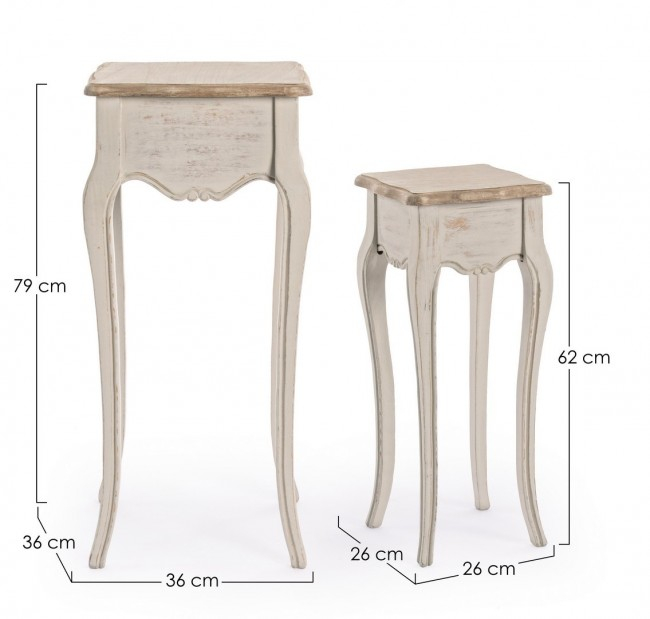 Set de 2 masute de cafea Clarisse, Lemn, Bej, 26/36x26/36x62/79 cm [3]