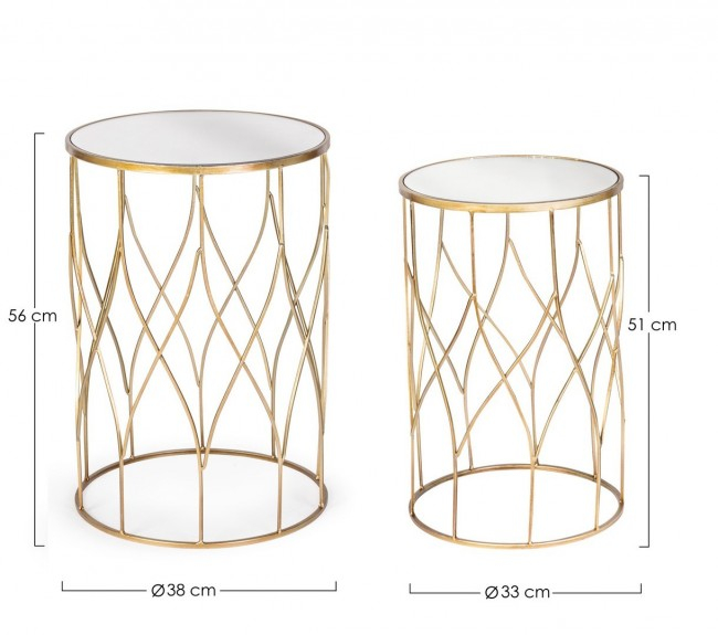 Set de 2 masute de cafea Elenor, Metal/Sticla, Oglinda/Auriu, 33/38x51/56 cm [2]