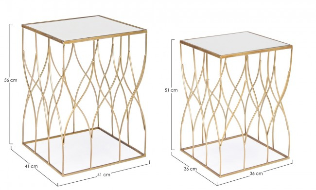 Set de 2 masute de cafea Elenor, Metal/Sticla, Oglinda/Auriu, 36/41x36/41x51/56 cm [2]