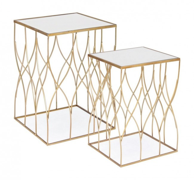 Set de 2 masute de cafea Elenor, Metal/Sticla, Oglinda/Auriu, 36/41x36/41x51/56 cm [3]
