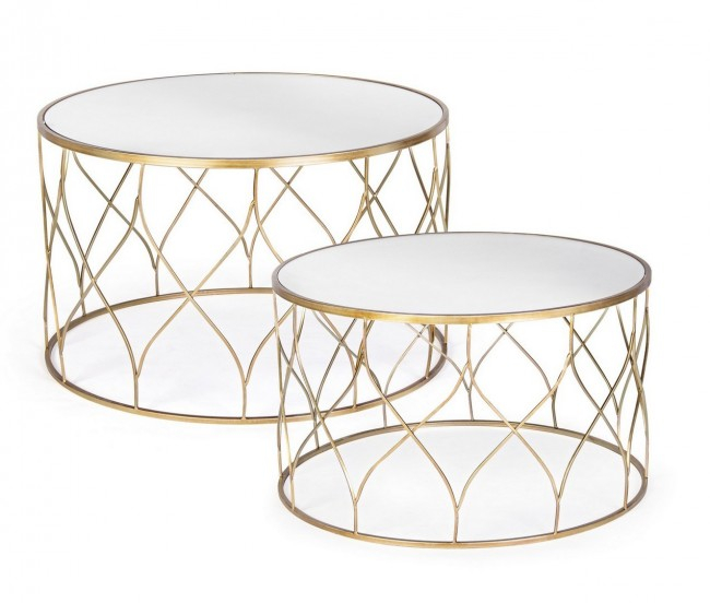 Set de 2 masute de cafea Elenor, Metal-Sticla, Oglinda/Auriu, 66/71x38.5/43 cm [4]