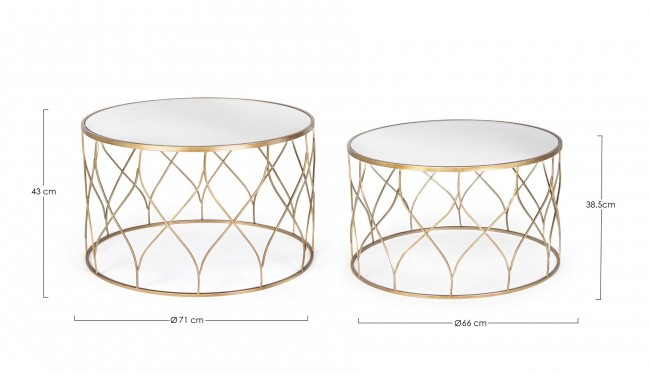 Set de 2 masute de cafea Elenor, Metal-Sticla, Oglinda/Auriu, 66/71x38.5/43 cm [2]