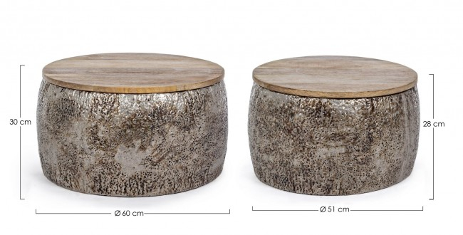 Set de 2 masute de cafea Kalidi, Metal, Maro-Auriu, 51/60x28/30 cm  [2]