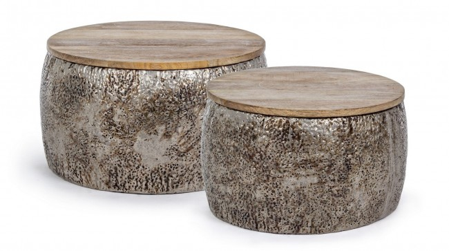 Set de 2 masute de cafea Kalidi, Metal, Maro-Auriu, 51/60x28/30 cm  [3]