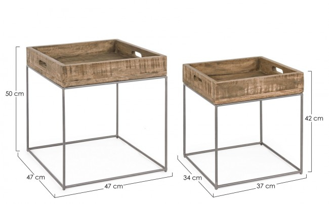 Set de 2 masute de cafea, Lemn-Otel, Maro, 34/47x37/47x42/50 cm  [2]