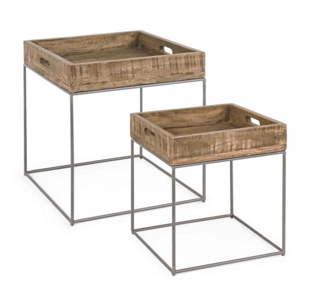 Set de 2 masute de cafea, Lemn-Otel, Maro, 34/47x37/47x42/50 cm  [3]