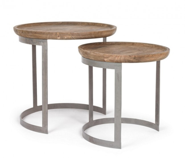 Set de 2 masute de cafea, Lemn-Otel, Maro, 43/53x43/51 cm  [4]