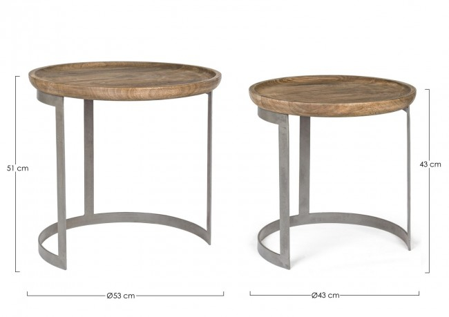 Set de 2 masute de cafea, Lemn-Otel, Maro, 43/53x43/51 cm  [2]
