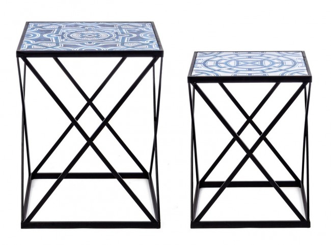 Set de 2 masute de cafea Neapolis, Otel, Albastru/Negru, 36/42x36/42x47/55cm  [3]