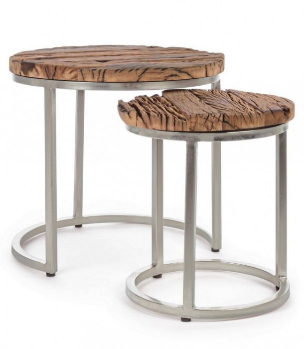 Set de 2 masute de cafea Rafter, Lemn-Otel, Maro, 36/52x43x51 cm  [3]