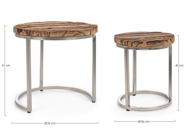 Set de 2 masute de cafea Rafter, Lemn-Otel, Maro, 36/52x43x51 cm  [2]