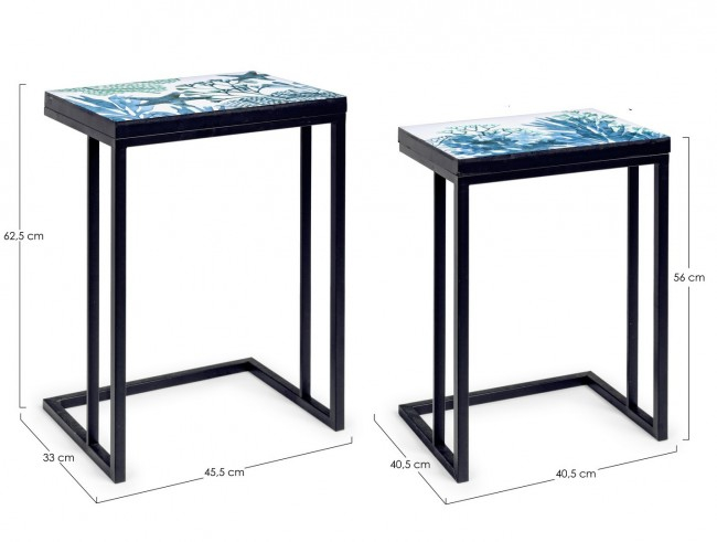 Set de 2 masute de cafea Reef, Otel, Negru/Albastru, 40.5/45.5x30/33x56/62.5 cm [2]