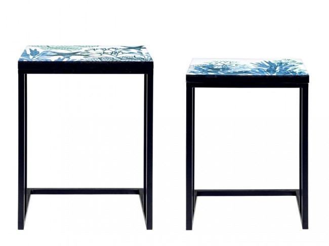 Set de 2 masute de cafea Reef, Otel, Negru/Albastru, 40.5/45.5x30/33x56/62.5 cm [4]