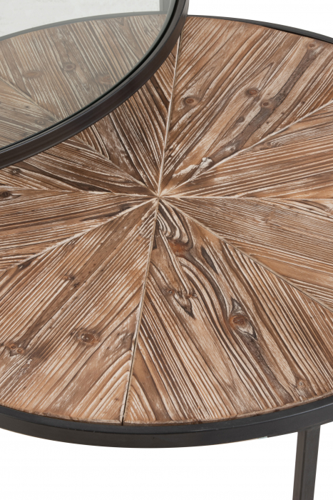 Set 2 masute Round, Metal/Sticla/Lemn, Negru/Maro, 91x91x41 cm [8]