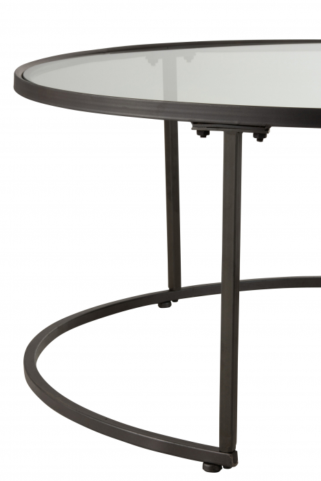 Set 2 masute Round, Metal/Sticla/Lemn, Negru/Maro, 91x91x41 cm [5]