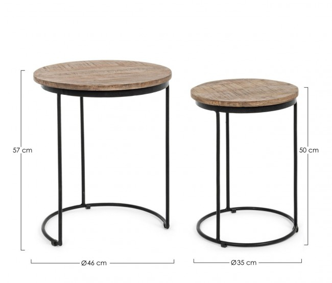 Set de 2 masute de cafea Walton, Lemn, Maro-Negru, 35/46x50/57 cm  [2]