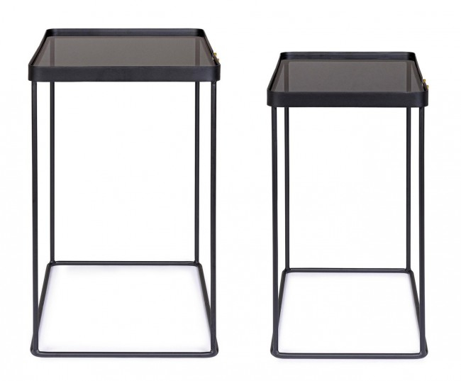Set de 2 masute de cafea Zeina, Otel, Negru, 54/59.5x31/36x52/57 cm [5]