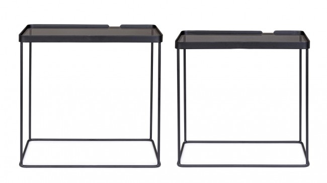 Set de 2 masute de cafea Zeina, Otel, Negru, 54/59.5x31/36x52/57 cm [4]