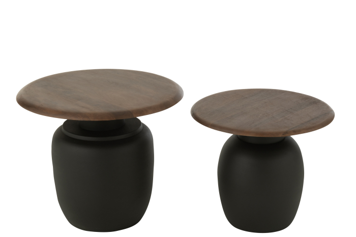 Set de 2 masute laterale ovale din metal, maro inchis [3]