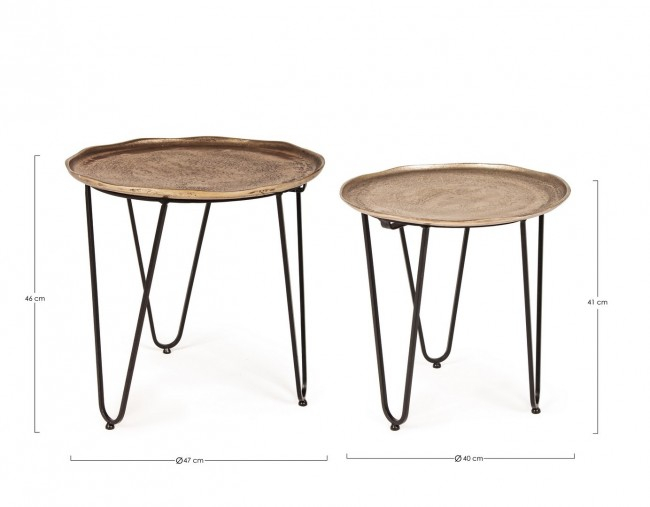Set de 2 masute rotunde de cafea Amira, Aluminiu, Maro, 40/47x41/46 cm [2]