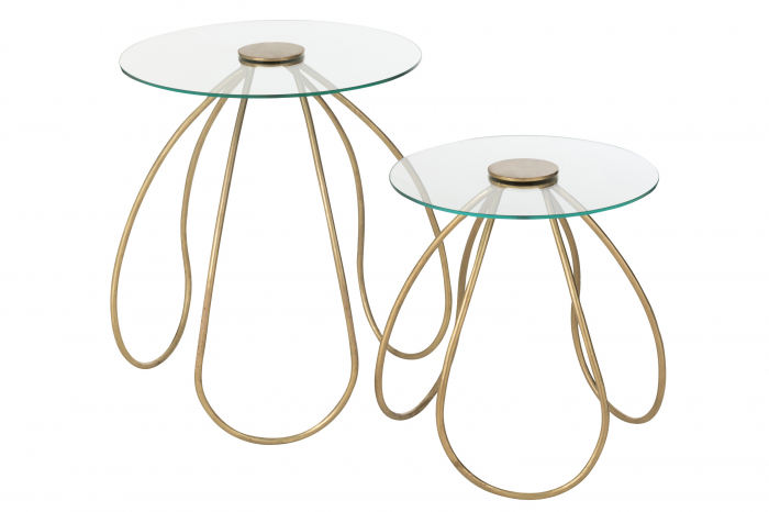 Set de 2 Mese laterale Rotunde, Metal/Sticla Auriu [1]
