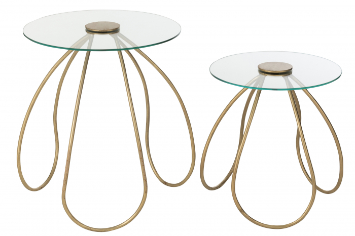 Set de 2 Mese laterale Rotunde, Metal/Sticla Auriu [5]