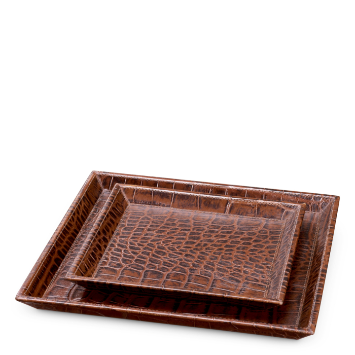 Set de 2 tavi de birou Scaleo croco gofrat din piele maro antica [1]