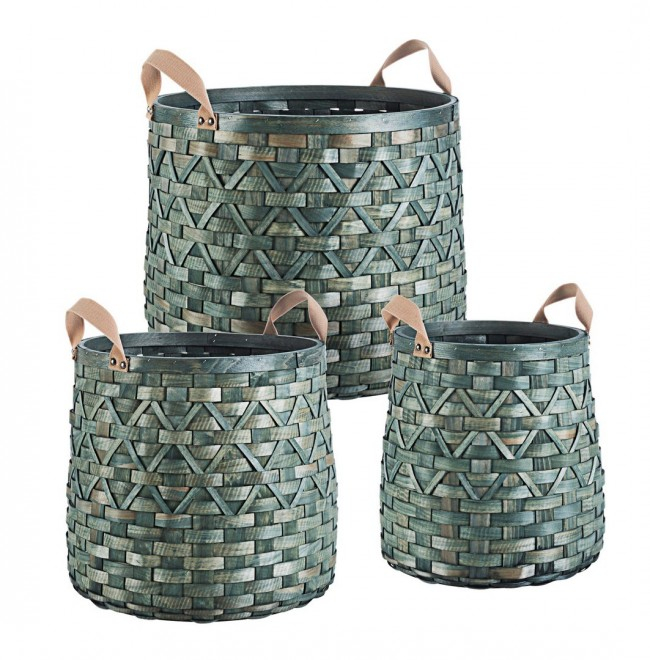 Set de 3 cosuri pentru rufe Lisette, Lemn, Verde, 31/41/48x36/39/41 cm [2]