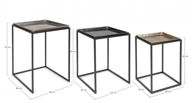 Set de 3 masute de cafea Amira, Aluminiu, Auriu, 30/35/40x30/35/40x45/50/55 cm  [2]